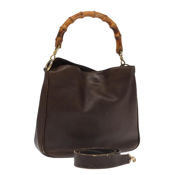 GUCCI Bamboo Hand Bag Leather 2way Brown Gold 001 3444 1638 Auth bs20098 - Picture 1 of 16